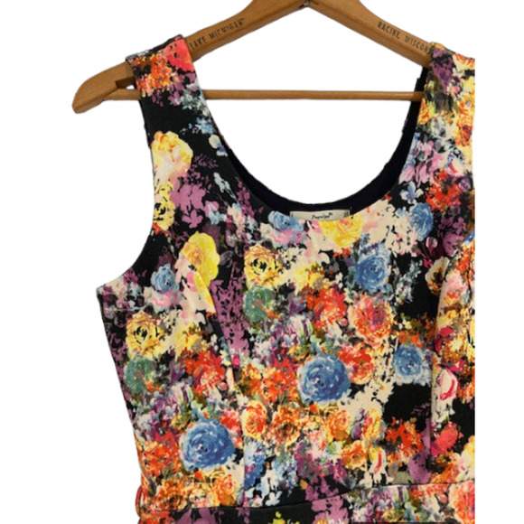 FLORAL Multicolored Dress - Papaya - Colorful Flower Pattern Skater Dress - L - Picture 2 of 7